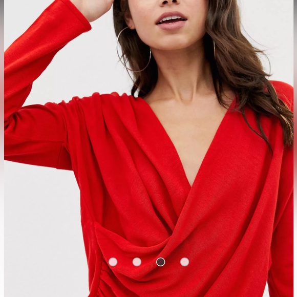 ASOS Drape Wrap Sweater Red - Picture 3 of 8